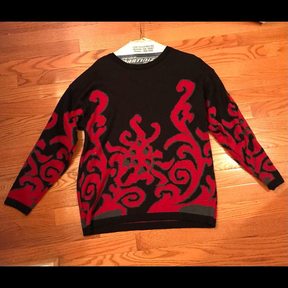 Vintage Amanda Smith Black & Red Abstract Sweater - image 1